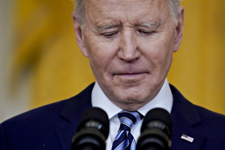 US President Joe Biden speaking on the Russian invasion of Ukraine in the White House, Washington, on Thursday.