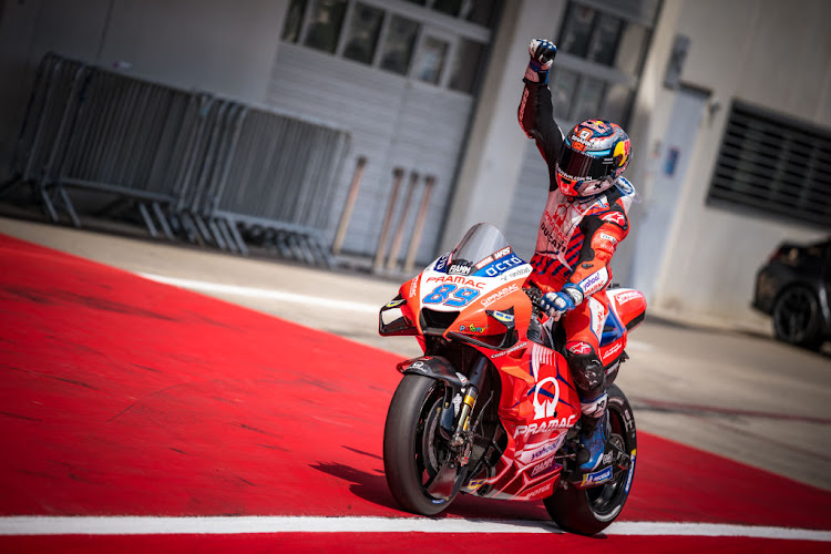 Jorge Martin rolls into parc ferme after his pole position during the qualifying session of the MotoGP Michelin Grand Prix of Styria at Red Bull Ring on August 07, 2021 in Spielberg, Austria.