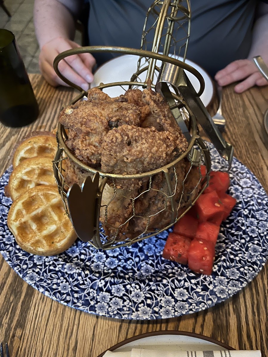 @Yardbird.  GF fried chicken (whole bird) with waffles and watermelon salad