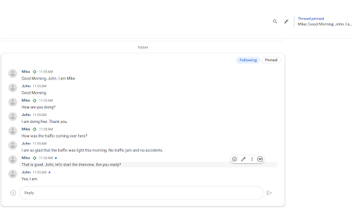 Google Chat Pin thread & quote reply