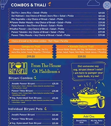 Haldiram's Restaurant menu 