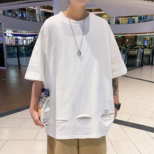 Title 22, Round Neck Casual Bottoming Shirt with Ripped S...