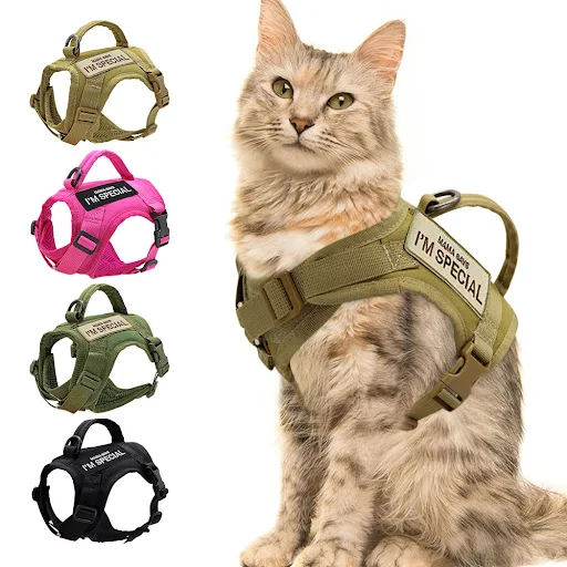 Tactical Military Cat Vest Adjustable Military Puppy Cat Harness With Sticker Patches For Small Dogs Cats Tactical Tract