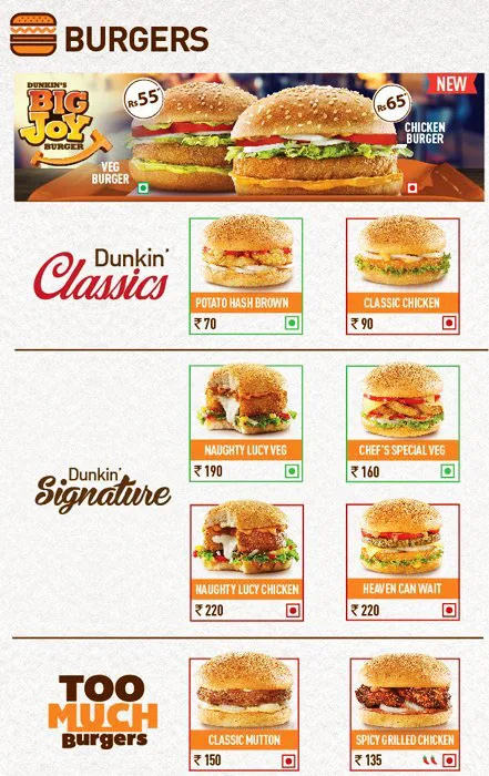 Dunkin' menu 