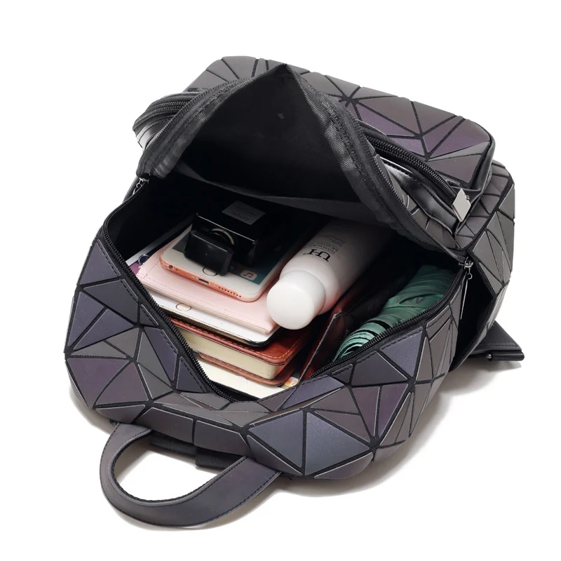 Mochila Escolar Geométrica Romboide Láser para Mujer Elegante y Funcional Diseño Atractivo con Amplio Espacio para Libros, Materiales y Más
