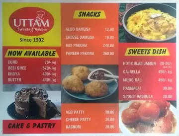 Uttam Sweets & Bakers menu 
