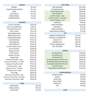 Miracle Bakers and Restaurant menu 