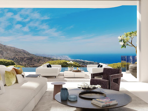 Luxury villa for sale in Benahavís (Spain) - Modern living room sea and mountain view