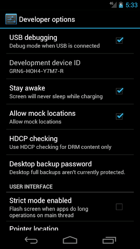 Screenshot Developer options