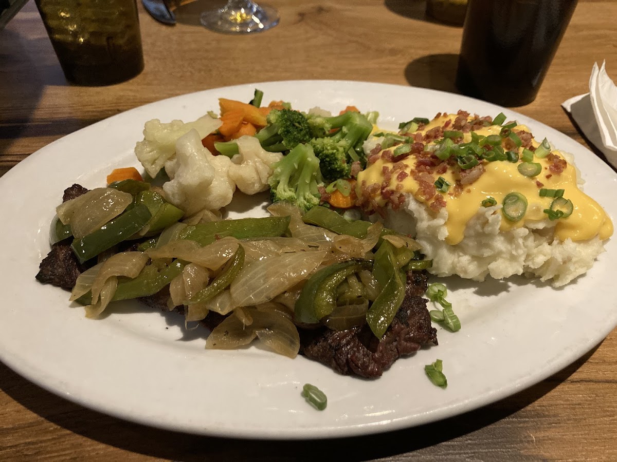 Skirt steak, loaded potatos