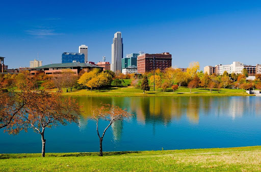 Omaha skyline and Heartland of America Park
