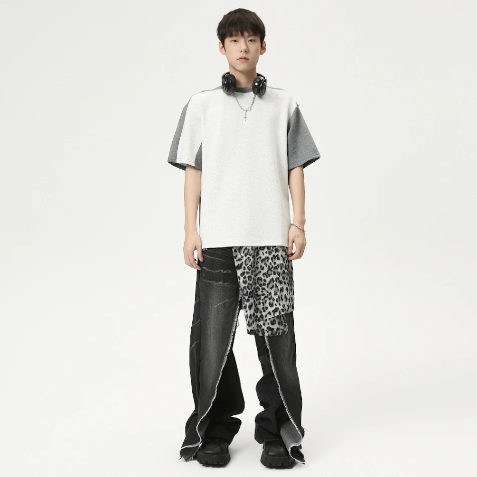 Jeans da uomo con cuciture di personalità e orlo grezzo. Indossa lo stile casual e alla moda con questi jeans unici e confortevoli.