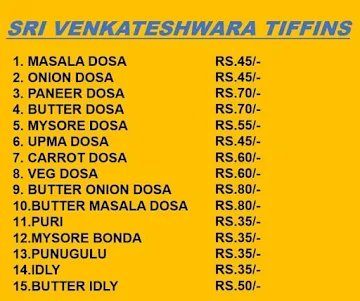 Sri Venkateshwara Tiffins menu 