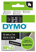 Tape DYMO D1 12mm x 7m hvit/sort 45021 (Org.nr.S0720610)