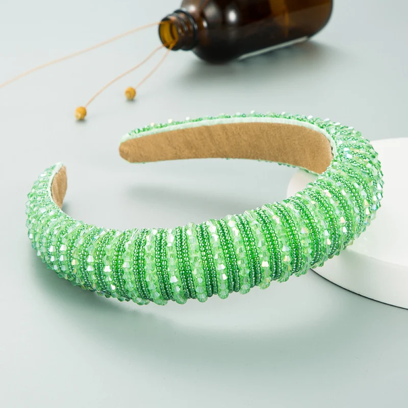 Diadema de pelo ancho y grueso hecho a mano con cuentas y esponja, para mujer, accesorio de moda cómodo y elegante.