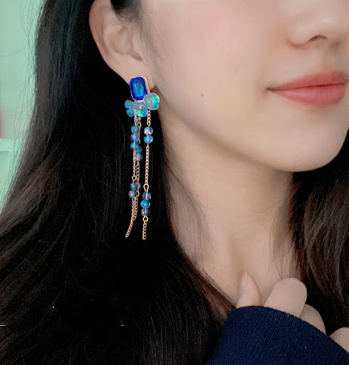 Title 2, Vintage Rococo Style Purple Blue Tassel Long Ea...