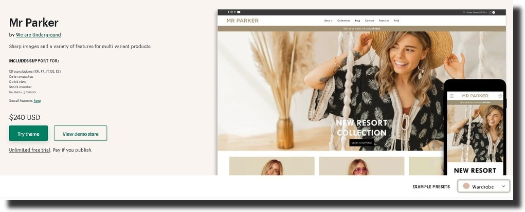 mr parker shopify theme