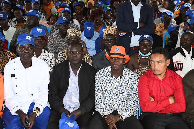 (L-R) Abiud Ochilang'ole, Imwene Ichasi, Ronald Ochalu and Ransley Wesonga during the Azimio meeting on August 4, 2022 at Amagoro Knut hall, Teso North. Ochilang'ole lost in Amukura West while Ichasi who served at the Assembly between 2013 and 2017 lost in Malaba North ward. Ochalu won in Malaba Central while Wesonga who vied against Ochalu lost in the race.