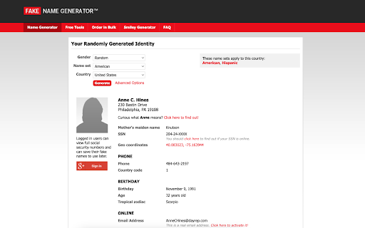 Fake Name Generator