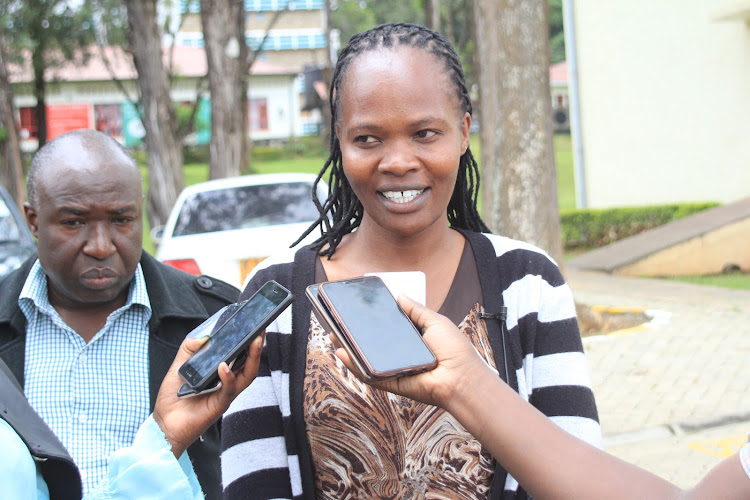 Baringo health executive Mary Panga addresses the media in Kabarnet town on Monday, October 14