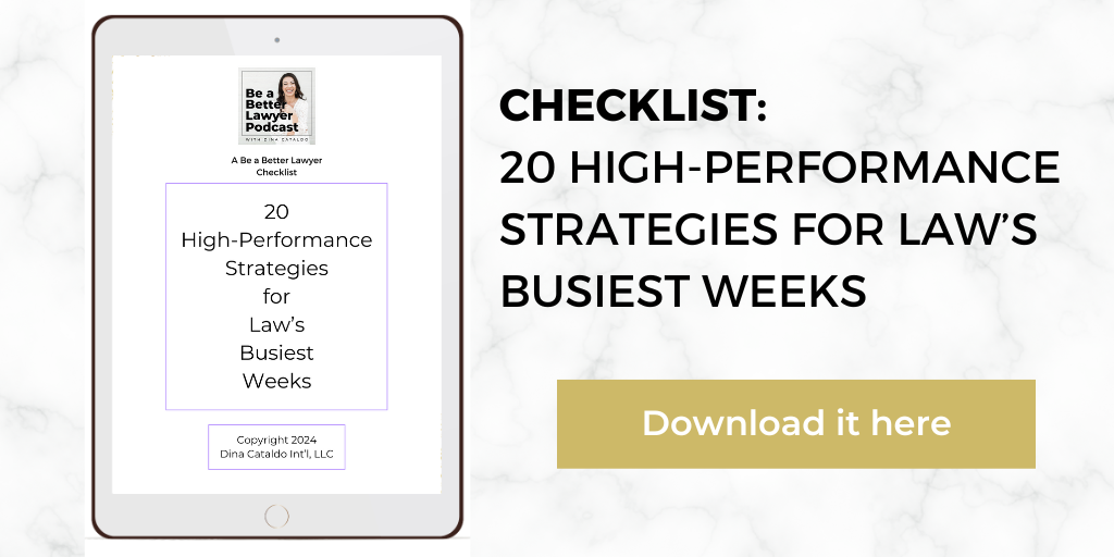 high-performance checklist, high performance coach for lawyers, time management for lawyers, time management coach for lawyers, Dina Cataldo, be a better lawyer