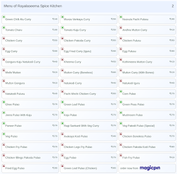 Rayalaseema Spice Kitchen menu 