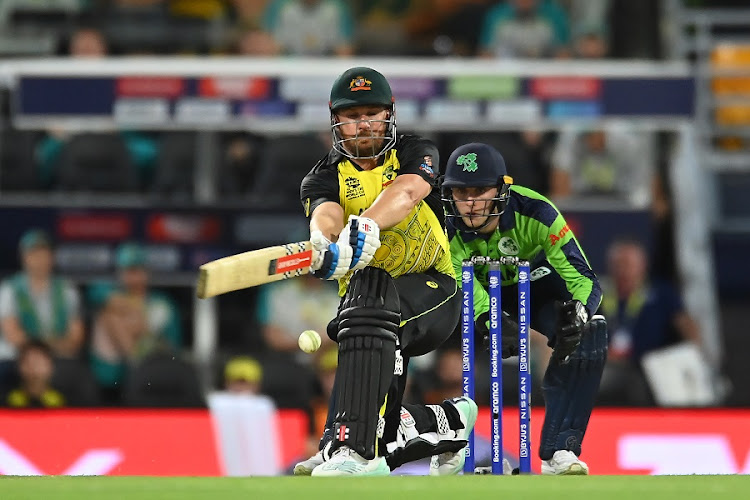 Aaron Finch of Australia bats during the ICC T20 World Cup match against Ireland at the Gabba in Brisbane on October 31 2022.