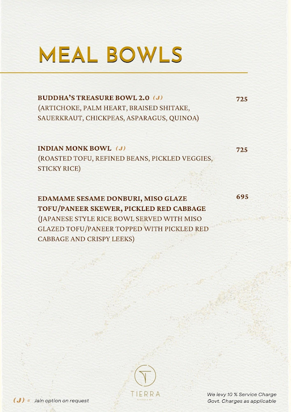 Tierra Kitchen & Bar menu 