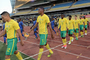 South Africa and Tanzania team during the COSAFA Cup quarter final match at Royal Bafokeng Stadium on July 02, 2017 in Rustenburg, South Africa. 