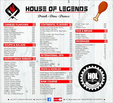 House Of Legends menu 