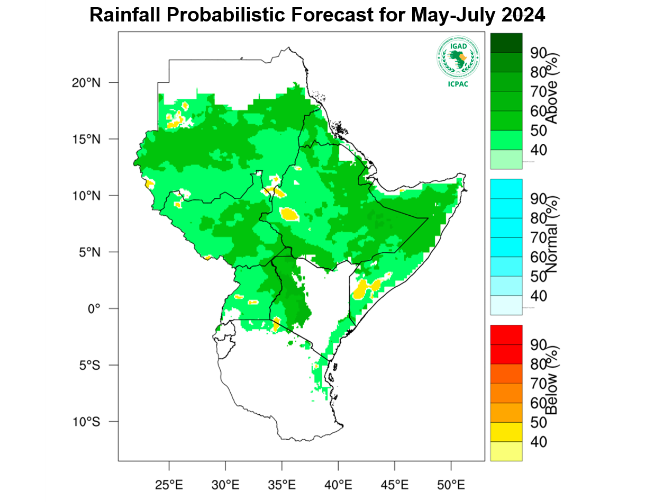 The Coast, and nearly the entire western half of Kenya, especially all regions along the South Sudan and Uganda borders, will continue to have above average rainfall till July.