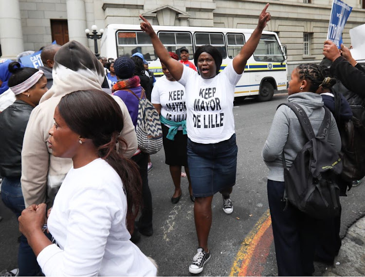 De Lille supporters outside the high court in Cape Town.