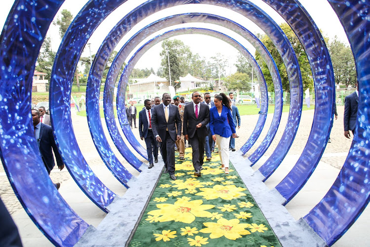 President William Ruto, Ethiopia Prime Minister Abiy Ahmed and other leaders touring the Science Museum in Addis Ababa on October 6,2022.