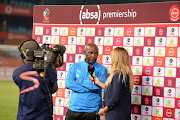 Julia Staurt speaks to Pitso Mosimane during the Absa Premiership match between Mamelodi Sundowns and Highlands Park at Loftus Versfeld Stadium on August 22, 2018 in Pretoria, South Africa. 