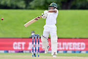 Temba Bavuma bats during day three of the first Test in the series between New Zealand and South Africa at Hagley Oval on February 19 2022 in Christchurch, New Zealand.