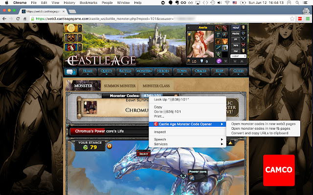 Castle Age Monster Code Opener chrome extension