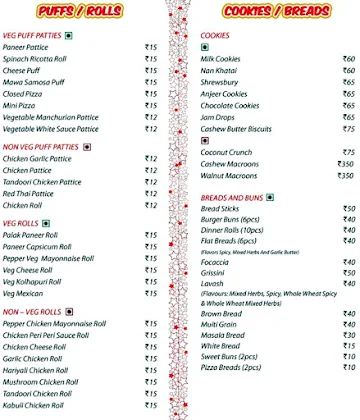 Merwans Cake Stop menu 