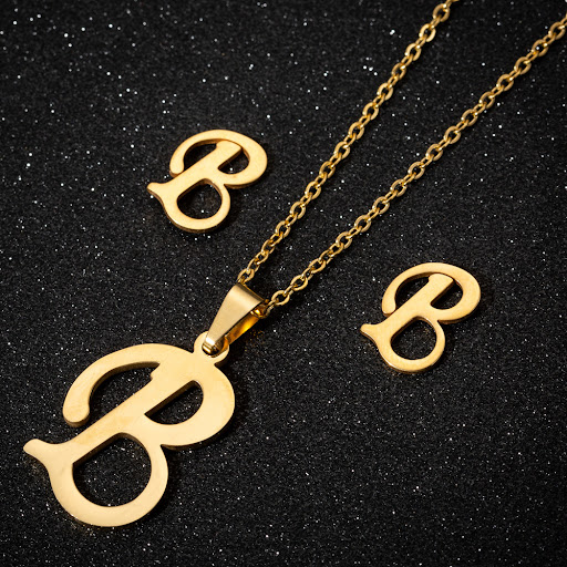 Title 6, Stainless steel 26 letters pendant necklace set...