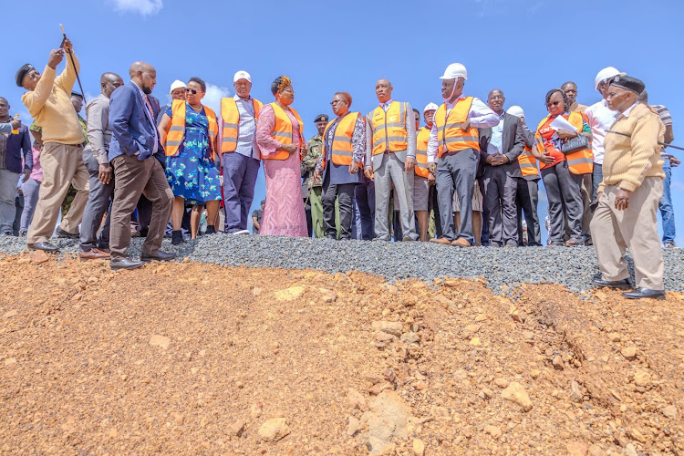 Government officials at the ongoing Mitumbiri landfill in Murang'a.