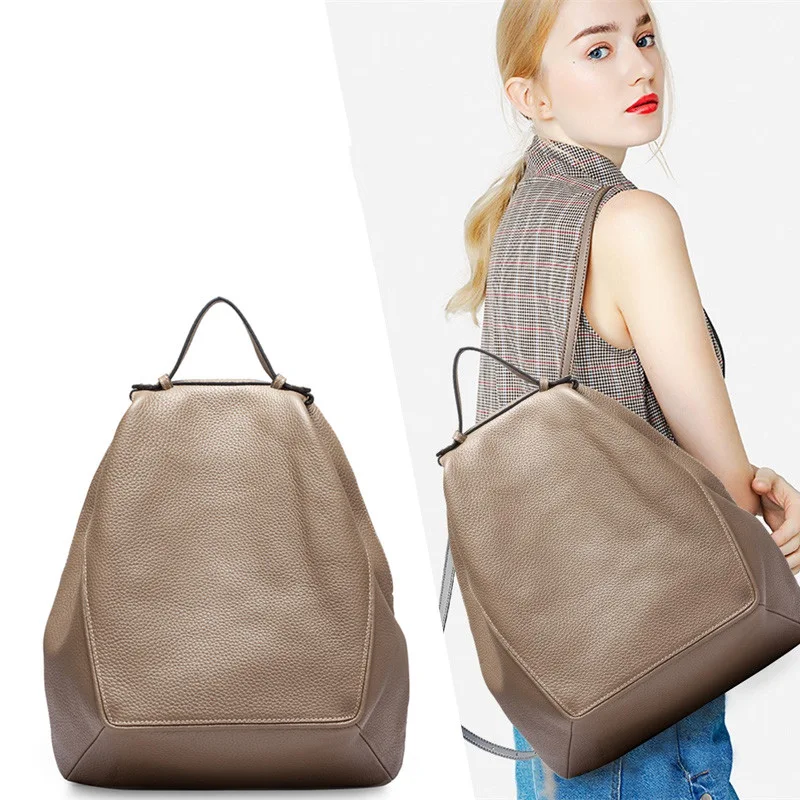 Grote Retro Casual Rugzak voor Dames van Toplaag Rundleer, Veel Ruimte, Ideaal voor Dagelijks Gebruik