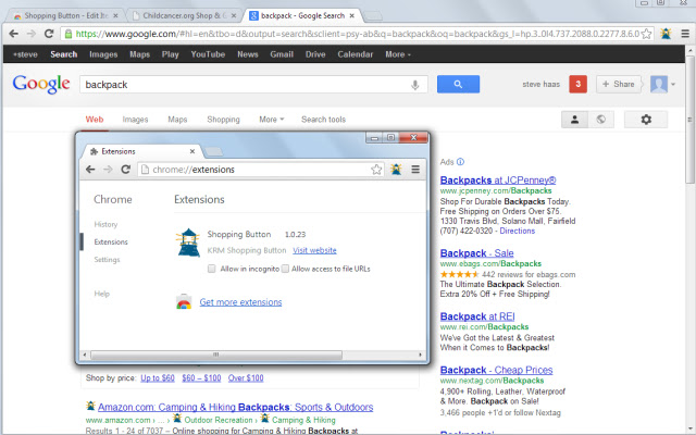 Shopping Button chrome extension