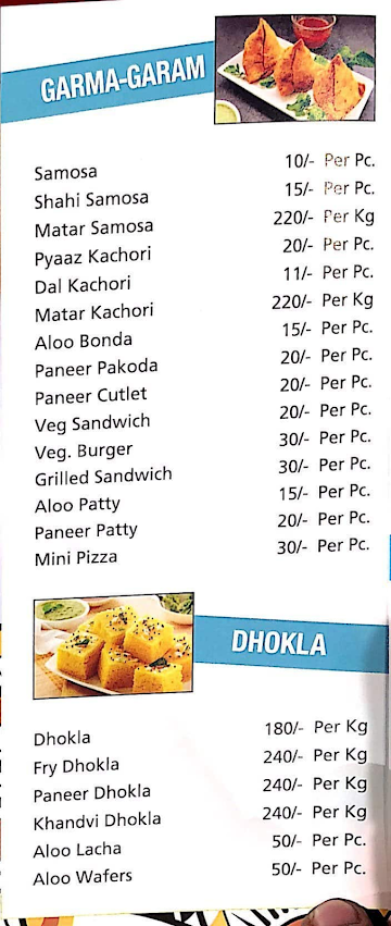 Sona Mithaiwala menu 