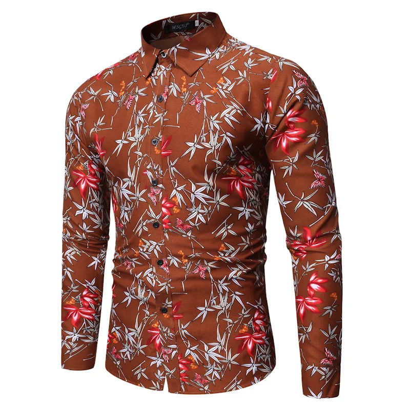 Men's Casual Long-sleeved Printed Shirt