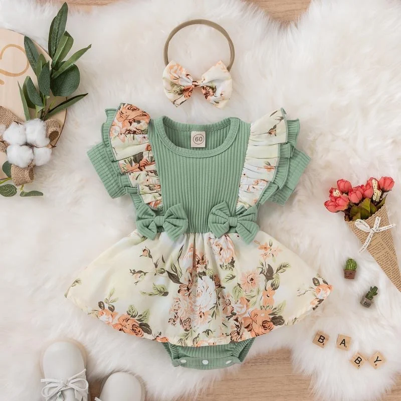 Summer Sunken Stripe Romper Jumpsuit Baby's Gown. This summer romper dress provides comfort and style. Perfect for warm 