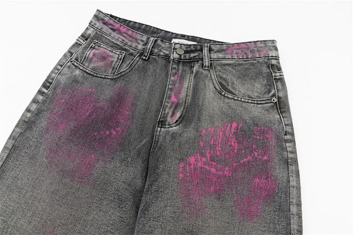 Title 2, Mens wide leg jeans with painting inkjet print...