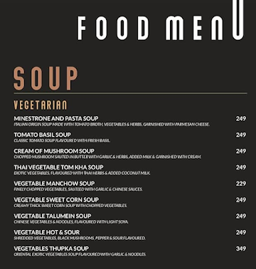 R A Hospitality menu 