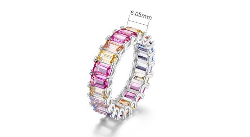 Title 1, Rainbow Zircon Ring for Women, Single Row Inlai...
