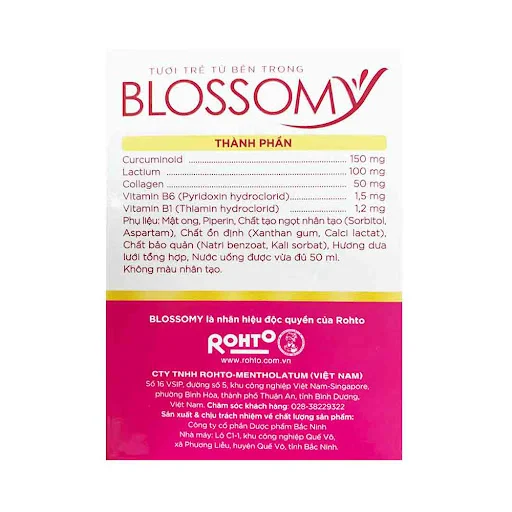 Thực phẩm bảo vệ sức khỏe BLOSSOMY 50ml - Hộp 10 chai x50ml  giúp da sáng đẹp và hỗ trợ làm giảm viêm loét dạ dày