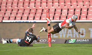 Edwill van der Merwe scores one of his two tries against Cardiff in the United Rugby Championship at the Ellis Park in Johannesburg on March 13 2022.