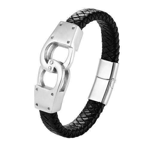 Title 5, Mens Stainless Steel Woven Leather String Brac...